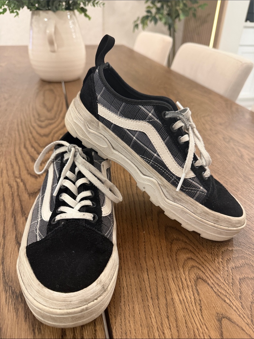 Vans Black and White Plaid Low-Top Sneakers